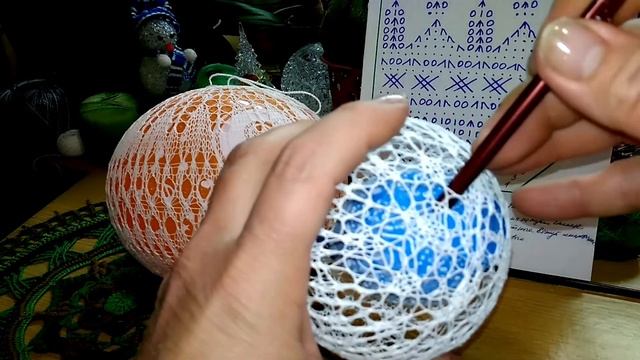 Новогодний ШАР спицами. Модель 2 (часть 3). МК. Фиксация формы шара клеем ПВА. Анонс новой модели. смотреть онлайн