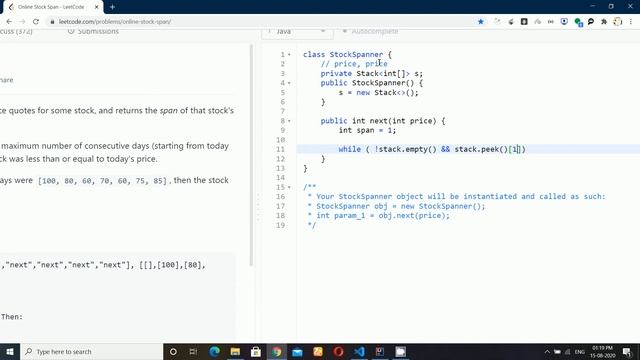Online Stock Span - LeetCode Java Solution using Stack смотреть онлайн