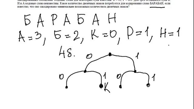 Двоичный код. Условие Фано. Кодируем слово "БАРАБАН". ЕГЭ по информатике.