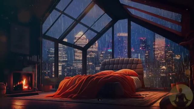 ASMR Rain Sounds for Sleeping, Cozy Bedroom with City Night Rain View - Rain for Study, Relaxation смотреть онлайн