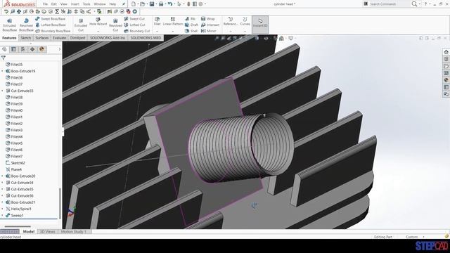 Cylinder Head Tutorial #18 | Two Stroke Engine | Solidworks Tutorial | CAD Tutorial