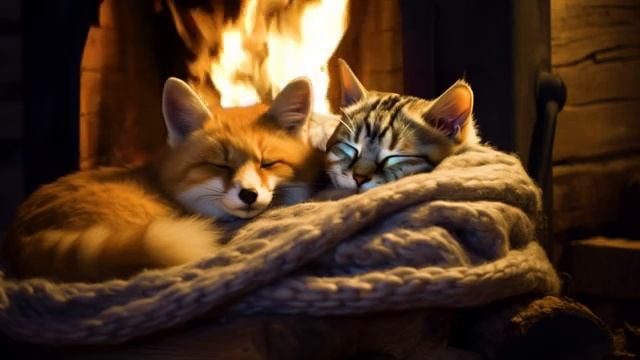 The healing purring of a cat will put you into sleep and relaxation ? Cozy Fireplace ASMR смотреть онлайн
