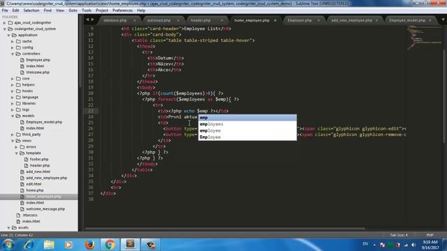Codeigniter CRUD Project bootstrap 4 Display employee from database part 7