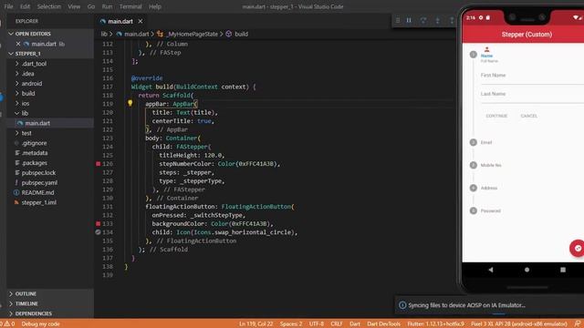 Flutter Widget | 26 | 2. Stepper | FAStepper, FAStep, TextFormField, Text, Icon | Speed Code