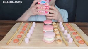 ASMR PINK JELLY POPPING CANDY  DESSERT MUKBANG, 핑크 디저트 편의점 먹방, CONVENIENCE STORE,  채하, CHAEHA ASMR