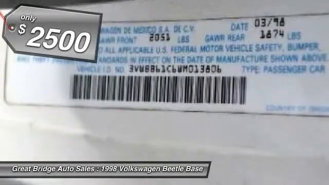 1998 Volkswagen Beetle Base Chesapeake VA 23320 смотреть онлайн
