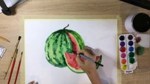 Рисование для детей. Рисуем арбуз акварелью