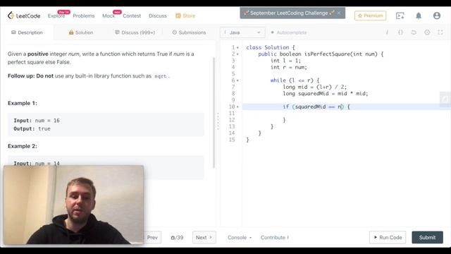 Leetcode 367. Valid Perfect Square [Java] смотреть онлайн
