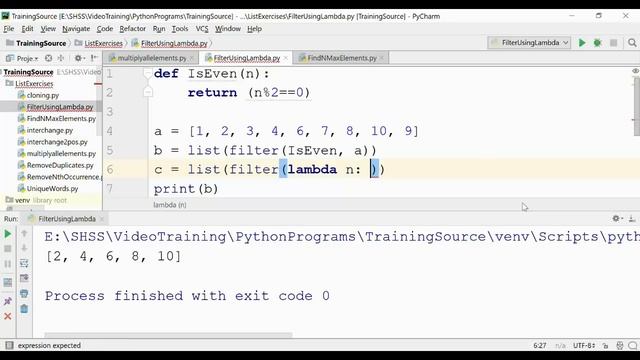 #22. Python program to filter even numbers using lambda function.