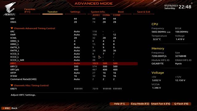 Getting DDR5-7200 to work on a Z790 Aorus Elite AX