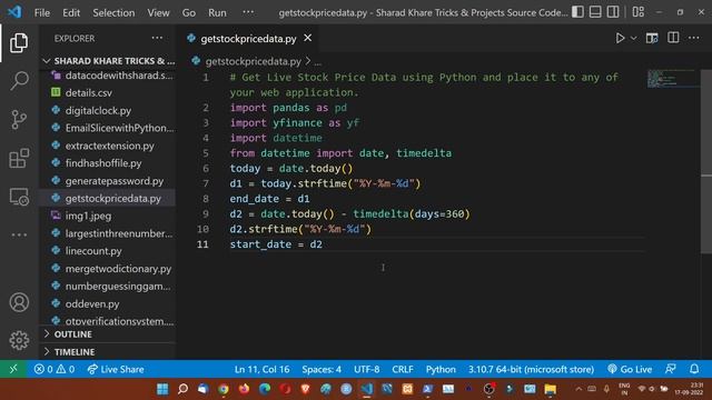 Python Program to get Live Stock Price Data || yfinance API for Live Stock Price Data || Python Cod