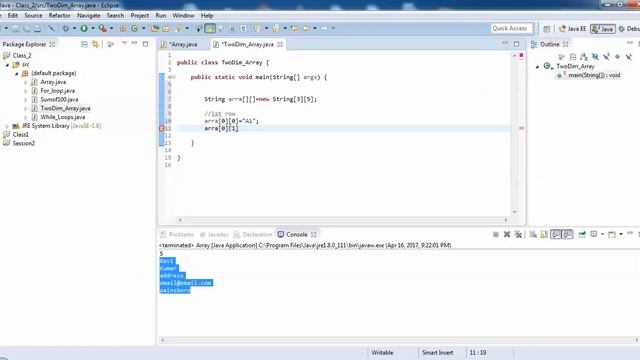 Java for Selenium - Java 3 Array Single and two dimensional Arrays