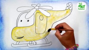 Мультик раскраска про самолеты и вертолет для самых маленьких, Ромашка рисует самолеты. РыбаКит