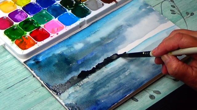 Рисуем ночной пейзаж акварельными красками смотреть онлайн