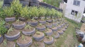 Укрепление склона земли.150 покрышек держит гору.