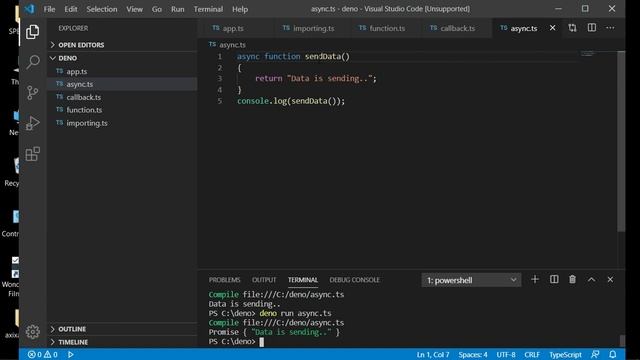 async and await in Typescript using Deno js tutorial