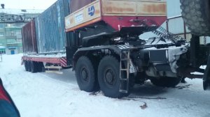 Камаз 65221 трогается с места с помощью цепей, трал не даёт стронуться с места