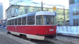 Трамвай Tatra-t3 (МТТЧ) №3443 в белой красной окраске №47