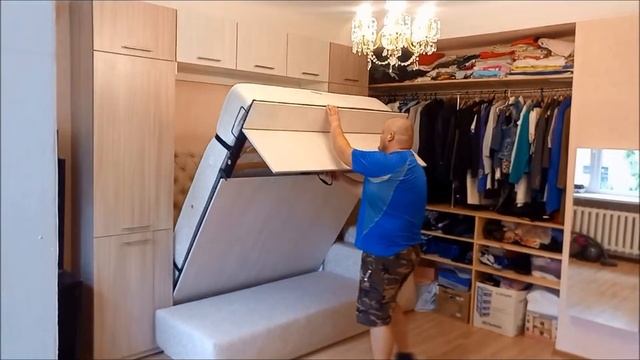 подъемная кровать с диваном, оригинальная конструкция шкаф-кровать-дон