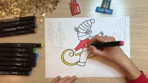 Зимние каникулы. Горка рисунок. Рисунок зимние забавы. Дети катаются с горки. Зима рисунок маркерам