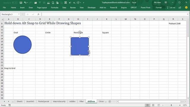 Excel Shortcuts When Drawing Shapes: Circles, Squares, and Snap to Grid - Episode 2140
