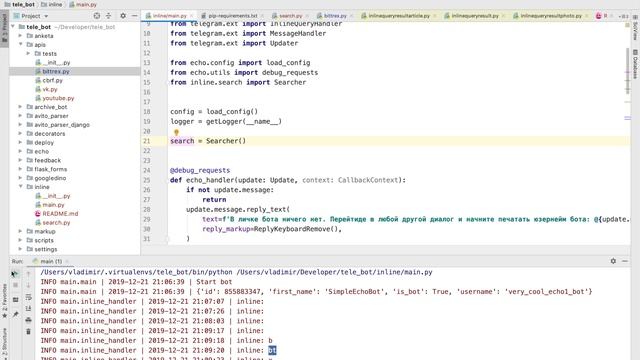 Python Telegram Bot с inline-режимом смотреть онлайн