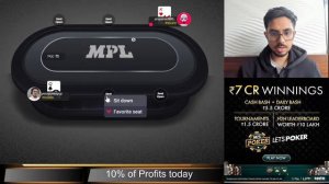 22K Points up on MPL Poker | Aaj 25K karenge | Cash games | 10% of profit give away