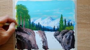Пейзаж с водопадом / Как рисовать водопад и горы / пошаговое рисование акрилом