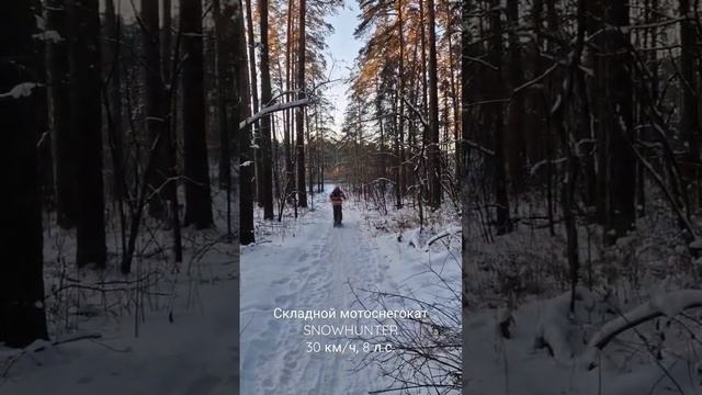 Мотоснегокат SnowHunter. Складной - можно перевозить в багажнике автомобиля. Быстрый - 30 км/ч.