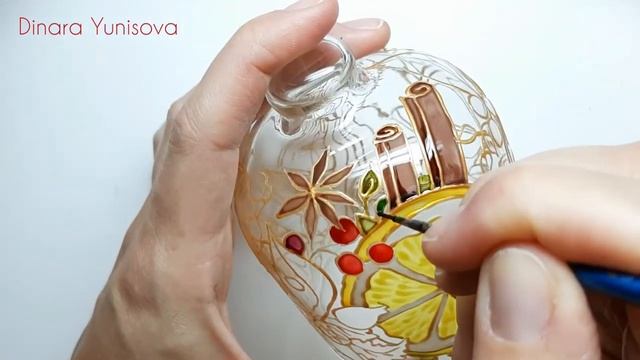 Витражная роспись лимонницы "Вкусная зима" красками Glas Art Marabu смотреть онлайн