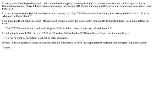 Databases: RapidMiner Not Connecting To SQL Server Database Connection смотреть онлайн