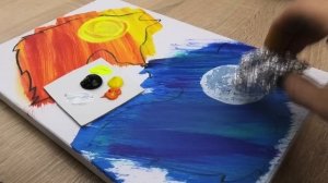 Рисование с помощью кондитерских пакетов - Как легко нарисовать акриловый пейзаж волка в лунном свет