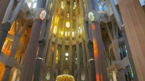 Inside Basílica de la Sagrada Família in Barcelona, Spain - 2020