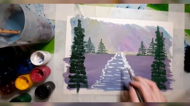 Как нарисовать зимний пейзаж гуашью