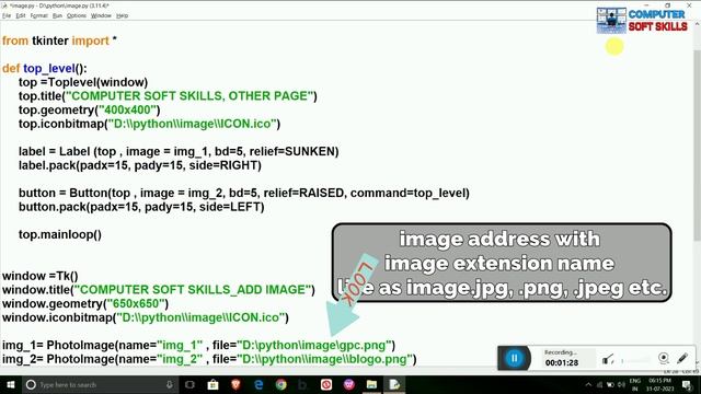 How to insert image in Python Tkinter | How to add window title and icon in python Turtle Graphics