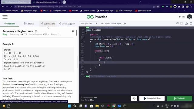 Find subarray with given sum смотреть онлайн
