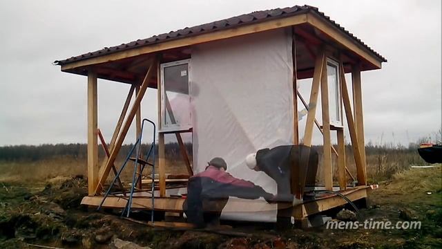 ч.7 Монтаж ветрозащиты на стены каркасной бытовки