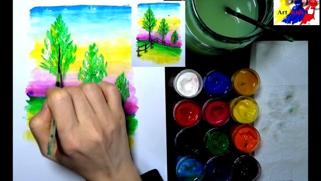Весенний пейзаж рисуем ГУАШЬЮ смотреть онлайн