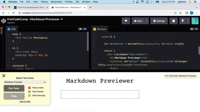 freeCodeCamp - Front End Development Libraries - Markdown Previewer - Solution - Live Stream #2