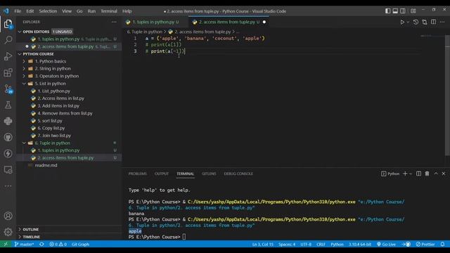 Accessing items from tuple in python