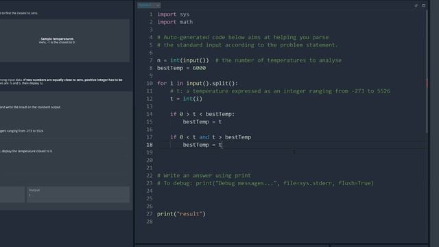 CodinGame Python - E5 - Temperatures