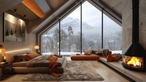 Winter Relaxing Jazz Music With Cozy Cabin Bedroom Space and Fireplace |gentle Jazz Background Musi