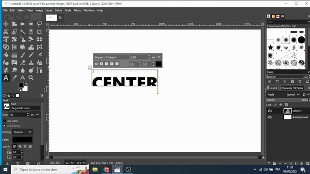 how to center text and object in gimp
