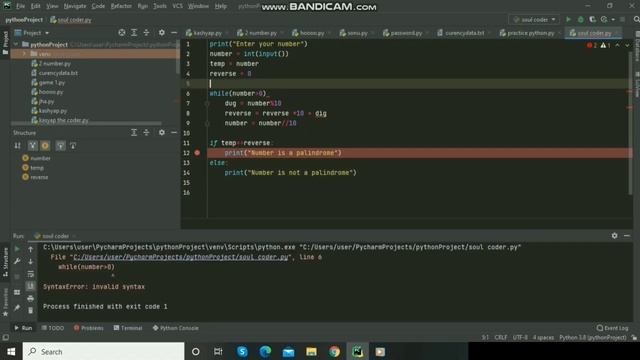 Palindrome number code || coder whatsapp status || love coding || Python programming || coding time