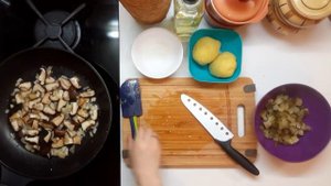 Картофельный салат с солёными огурцами и грибами.