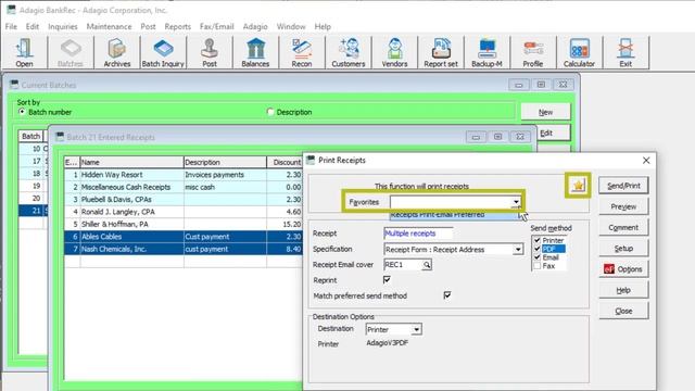 Adagio BankRec - Print Receipts