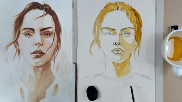 Как рисовать портрет кофейной гущей #портрет #кофе #абстракция #урокрисования #арт