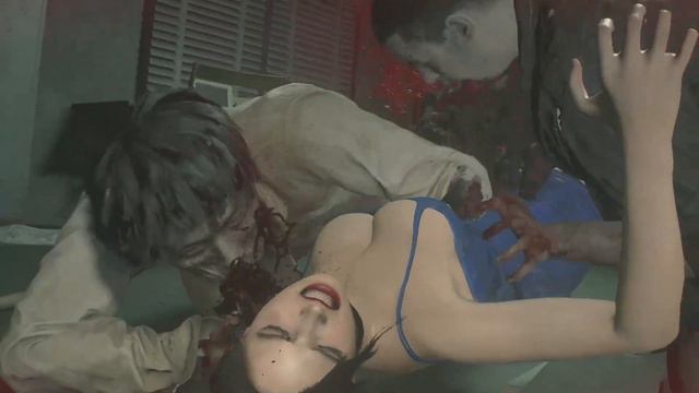 resident evil 2 ryona claire jill blue latex outfit mods re2 remake zombi fight 18