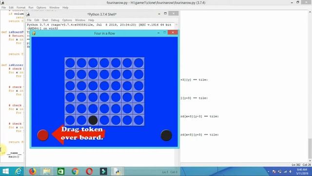Four in Row Game using pygame | python | free source code | codedeveloper