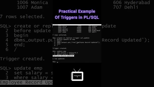 Triggers in PLSQL | Practical Example | plsql tutorial | TechnonTechTV